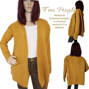 Free People Women's Weekend Getaway Cardigan alpaca Wool Knit Mustard OB672971 M